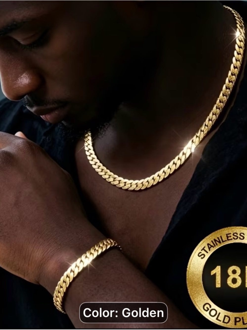Gold-Tone Cuban Link Necklace & Bracelet Set - Men